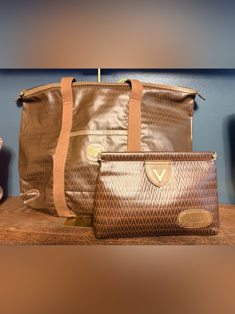 5 Piece Valentino Brown Monogram Travel Set